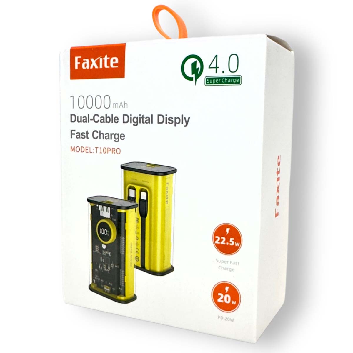Faxite 10000 mAh 22.5w Fast Charging, Digital Display, Dual Cable Powerbank
