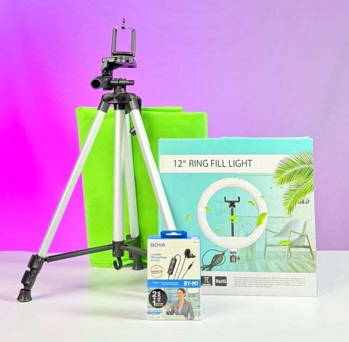 BUDGET DEAL (BEGINNER) 30cm Ringlight, 4.5f Tripod, Green Screen, Boya M1 Mic - Image 1