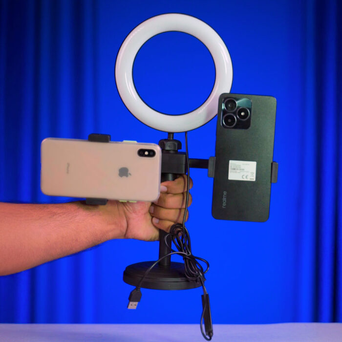 Desk Ring Light Stand with 2 Phone Holder 3 for TikTok Instagram and Streaming - Image 1
