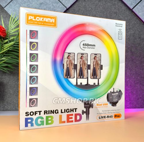 Plokama R45 Pro Soft LED RGB Ring Light 18"