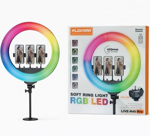 Plokama R45 Pro Soft LED RGB Ring Light 18"